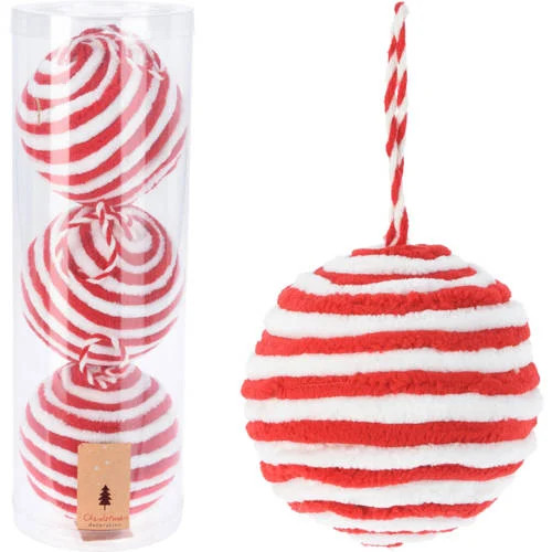 Home & Styling Collection Kerstballen rood polyester - 3 stuks (ø10 cm)