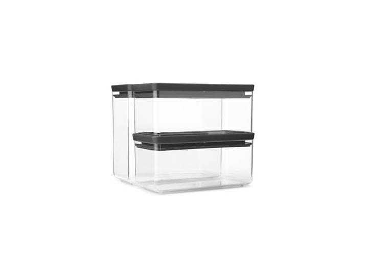 Set de 2 récipients empilables Brabantia TASTY+ (1\,5 L et 3\,5 L) Récipients alimentaires hermétiques avec joint en silicone pour cuisine Pour aliments secs et humides\, sucre\, farine Dark Grey