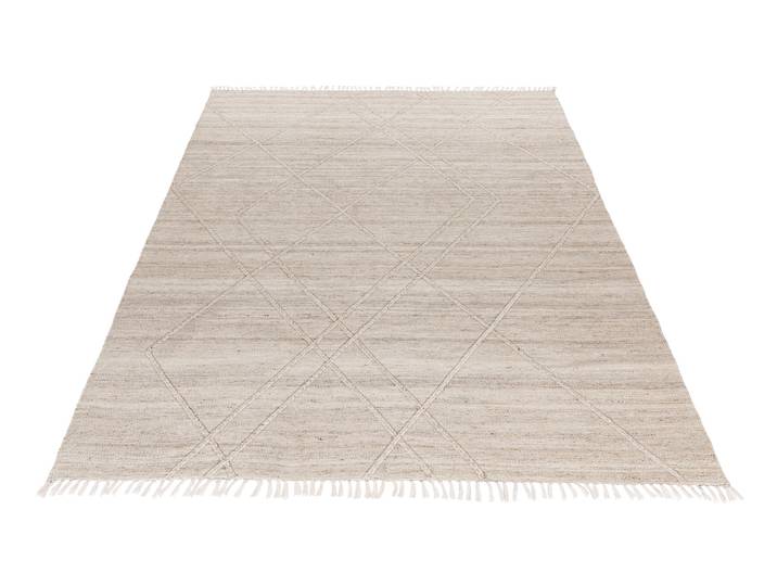 Teppich OBSESSION My Dakar 365 , beige (natur), B:140cm H:5mm L:200cm, Polyethylen (PE), Teppiche, Teppich, Rauten Muster, mit Fransen, handgewebt, In- und Outdoor geeignet