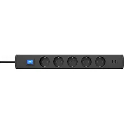 Kopp, Steckdosenleiste, Steckdosenleiste mit Schalter 5fach Anthrazit Schutzkontakt 233605003 (5x, CEE 7/4, 1.40 m)