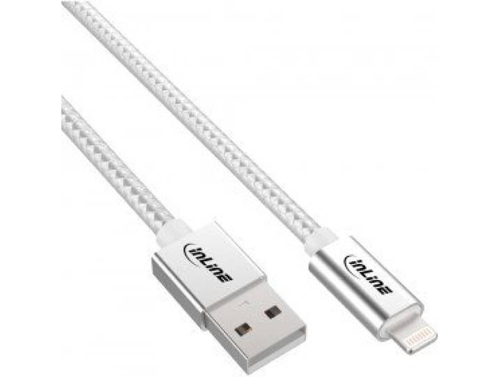 InLine 31422A Lightning-kabel, 2 m, zilverkleurig – Lightning-kabel (2 m, Lightning, USB A, zilverkleurig, rechts, rechts)