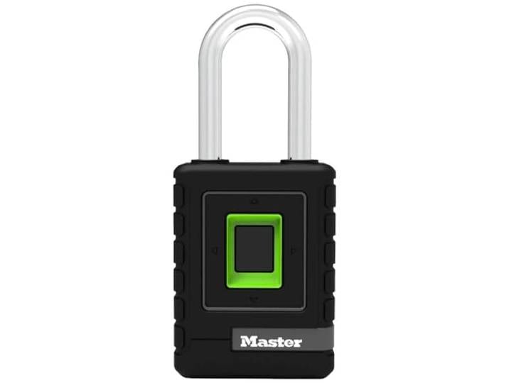 MASTER LOCK Biometrisches Schwerlast-Vorhängeschloss [Wetterfest] [Fingerabdruck-Schloss und Not-Richtungsschloss] [langer Bügel] 4901EURDLHCC – Geeignet für Anwendungen im Freien