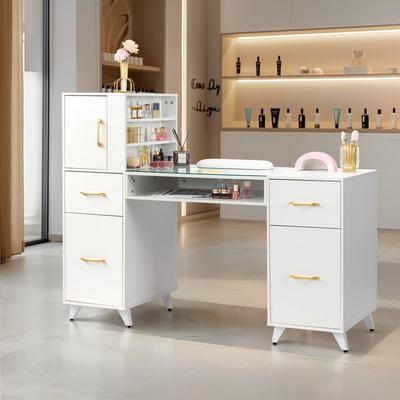FCH "Embossed Particle Board Tempered Glass 55"" W Manicure Table"