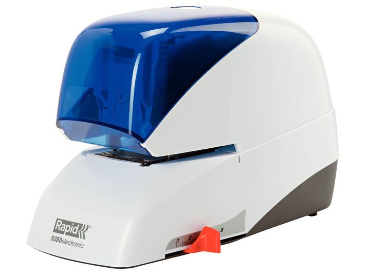 Rapid Agrafeuse électrique Supreme 5050e - Capacité 50 feuilles - Blanc et Bleu