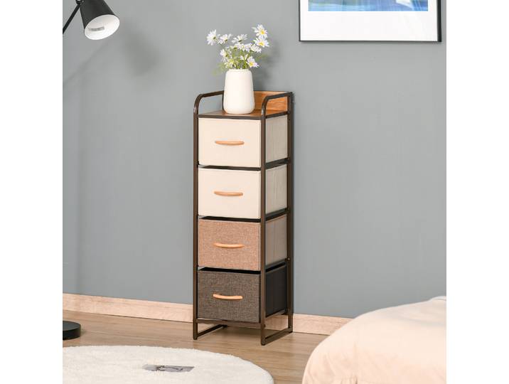 HOMCOM Chiffonnier 5 Tiroirs Tissu Pliant Acier Noir 45x30x116 cm
