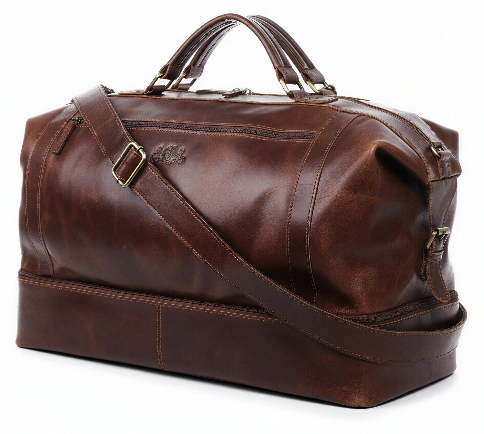 Luxe Wochenendtasche aus echtem Leder mit Smart-Fach
