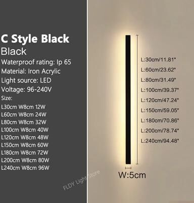 Inspired Living Modern Waterproof LED Wall Light Bar For Outdoor Garden & Villa Decor c Style Black l30cm neutral No Remote