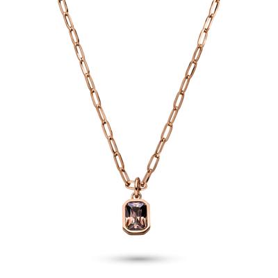 Kette mit Anhänger S.OLIVER "Schmuck Geschenk Edelstahl Halskette Signature Stone", roségoldfarben, braun, Halsketten, Damen, Edelstahl, L: 50 B: 1,5mm, mit Zirkonia (synth.), B:1,5mm