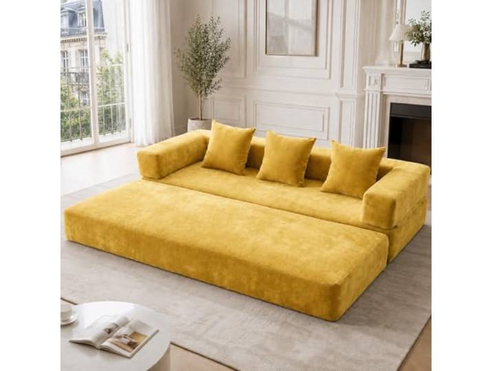 Modulares Boneless Couch，Modernes 2-Sitzer Sofa mit Schlaffunktion，Chenille Schlafsofa 198cm，Boneless Couch mit Seitentaschen und rutschfester Unterseite，Bodensofa klappbar für Wohnzimmer，Kinderzimmer