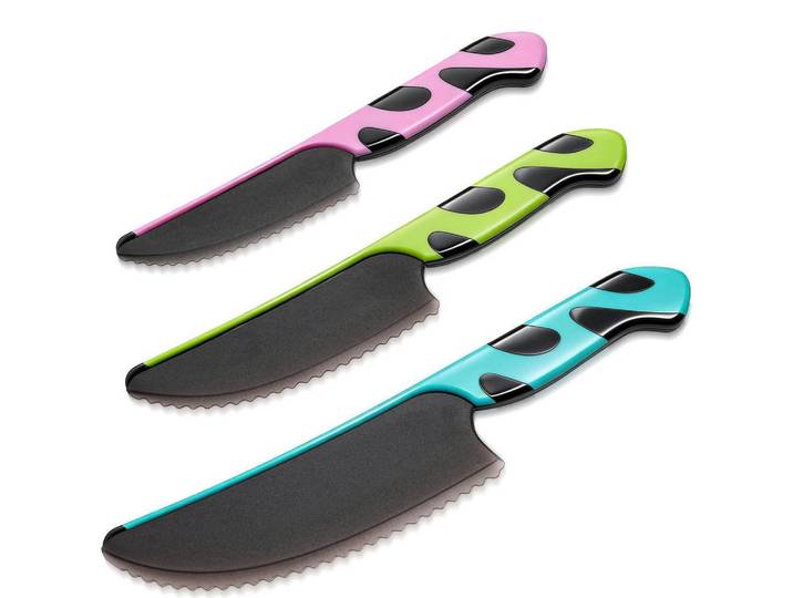 Kindermesser-Set 3-teilig BPA-frei mit Keramikschäler, Mehrfarbig, Kunststoff, Füttern, Kinderbesteck