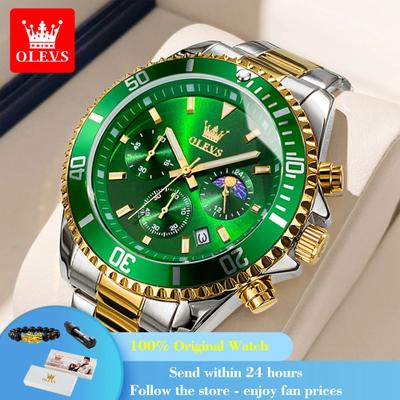 Uplifted Finds OLEVS 2870 Men Chronograph Quartz Watch silver green