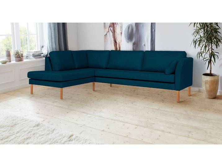 Ecksofa ANDAS Grenzda, L-Form , blau, B:255cm H:88cm T:196cm, Struktur (100% Polyester), Sofas, Ecksofa, mit Holzfüßen