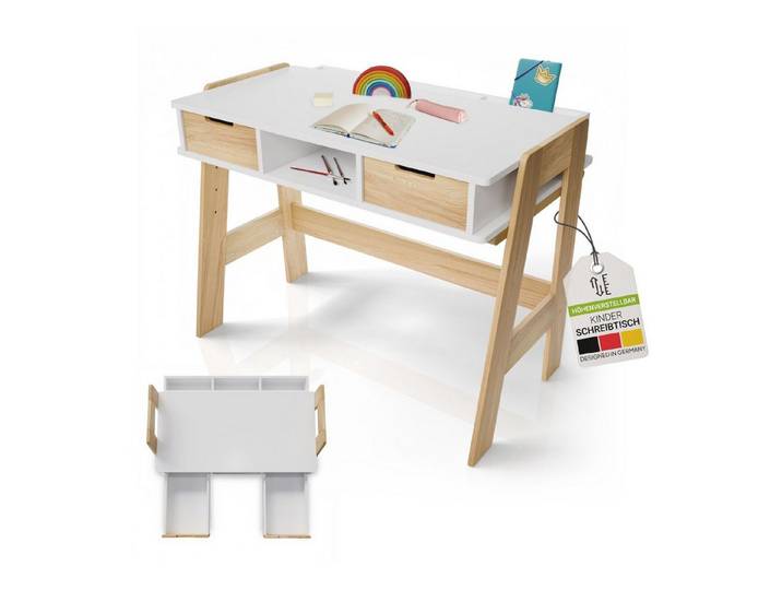 Juskys Kinderschreibtisch Fietje, Höhenverstellbarer Schreibtisch für Kinder, Holz, viel Stauraum