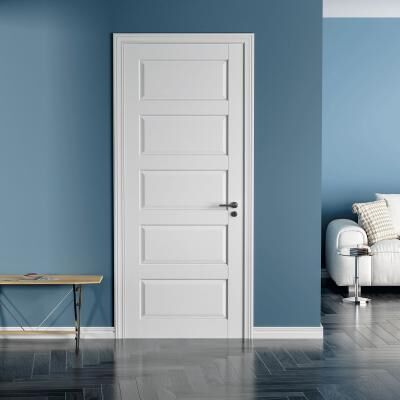 Nuzanto "80""H 5 Paneled White Primed Solid Core Wood Pantry Interior Slab Shaker Door Standard Door"