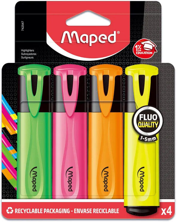 Pack de 4 surligneurs Fluo Peps Classic - Maped
