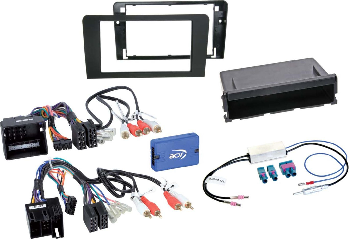 ACV 2-DIN inbouwset voor Audi A3 (8) 2003-2013 inclusief stuurwielbediening, antenneadapter en versterker aansluiting