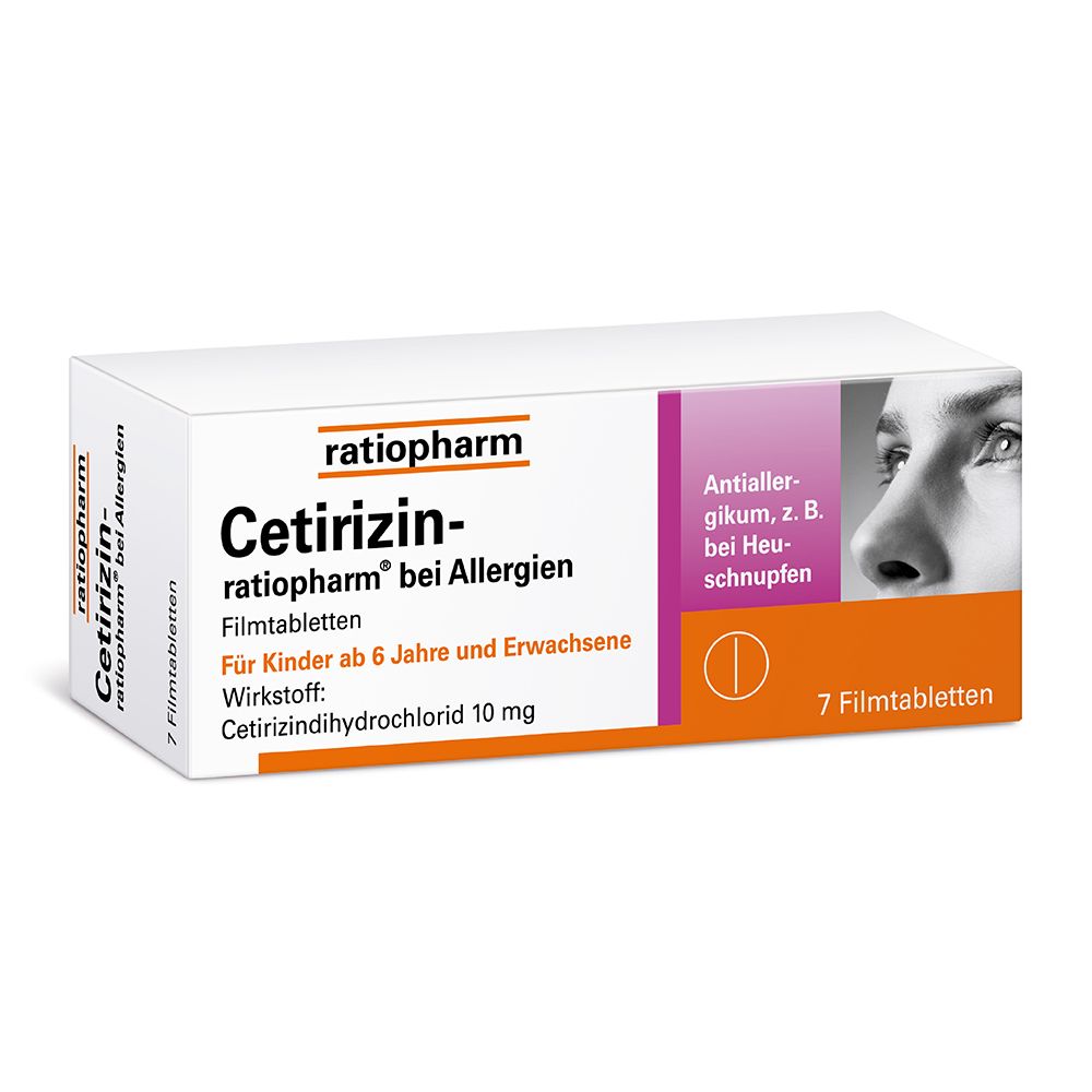 CETIRIZIN-ratiopharm bei Allergien 10 mg Filmtabl. 7 St Filmtabletten