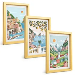 BILDER SET 3er Set - 20x30 cm Goldrahmen - Landschaften, Meer, Zitrusfrüchte