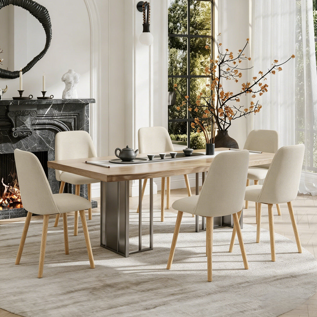 Goeurvant Eng 48cm H Linen Upholstered Upholstered Back Side Chair Beige Linen 83cm H X 47cm W X 47cm D