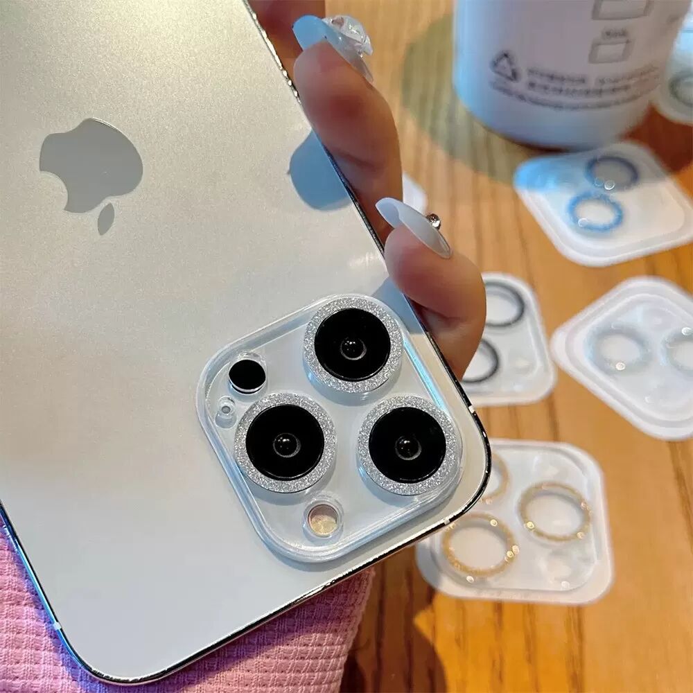 INF Lot de 2 protecteurs d'objectif d'appareil photo étincelants (argent) compatibles avec iPhone 15