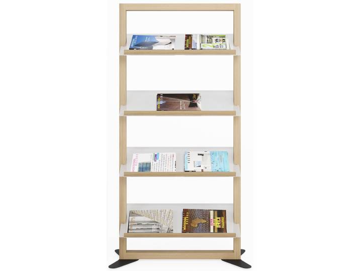 Meet Présentoir - 4 tablettes inclinées - H.156,5 x L.83,5 cm - Blanc/Hêtre