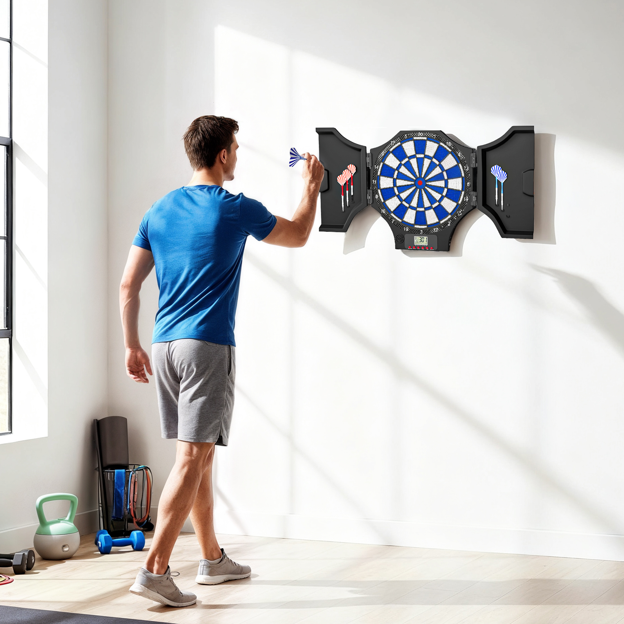Sportnow Bersaglio Freccette Elettronico con 6 Freccette e Monitor LCD per 31 Giochi, 83x45x4 cm, Nero e Blu   Aosom Italy
