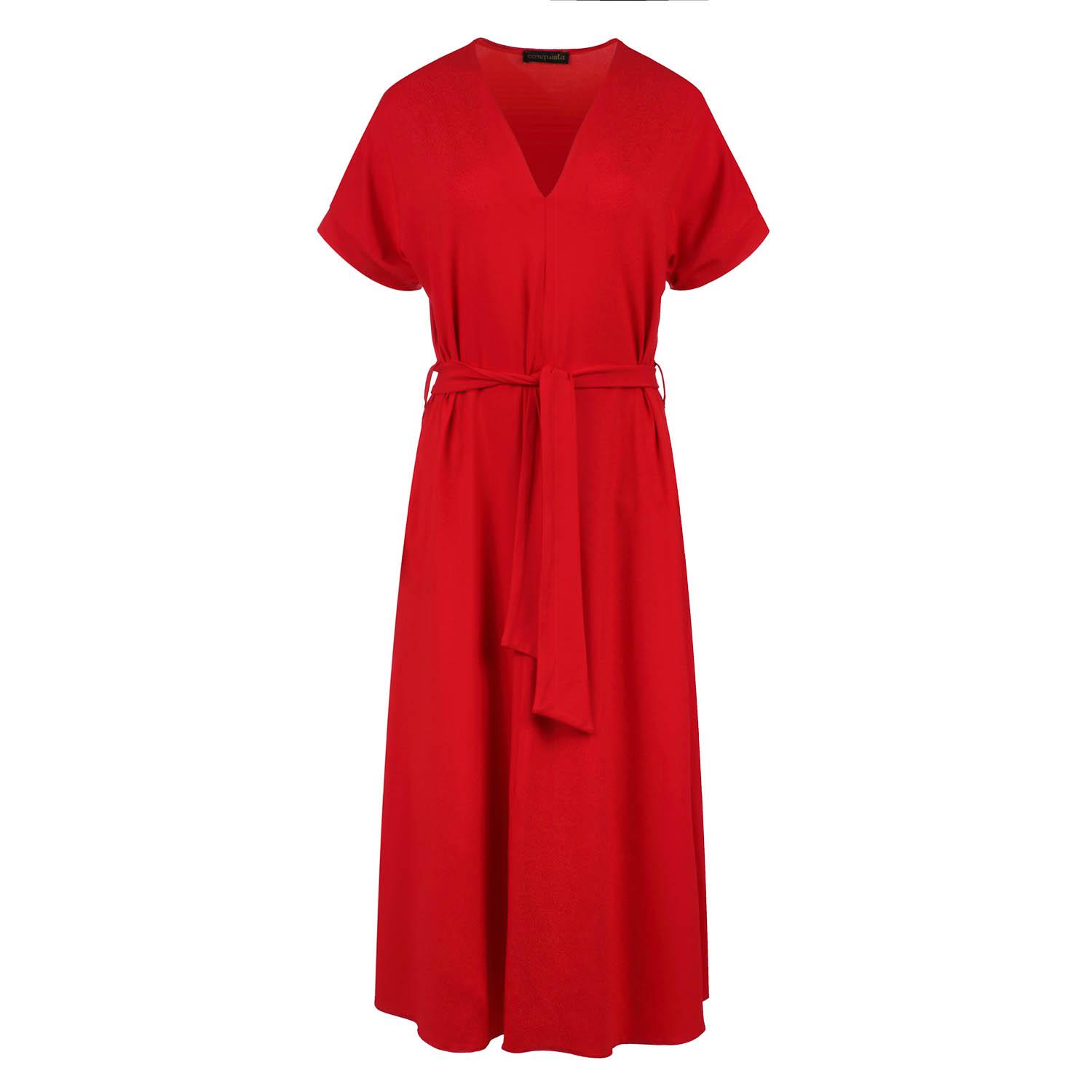 Rotes Jersey-Midikleid mit Gürtel
