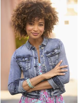 Plus Size Women's Slim-Fit Embellished Denim Jacket by Joe Browns in Light Blue Embellishment (Size 16 W)