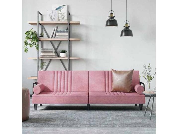 Canapé-lit avec accoudoirs-Sofa-lit rose velours 391089