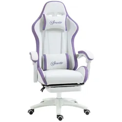 Vinsetto Gaming-Stuhl Ergonomisch ausziehbarer Fußstütze 135° verstellbarer Rückenlehne Lendenstütze Weiß