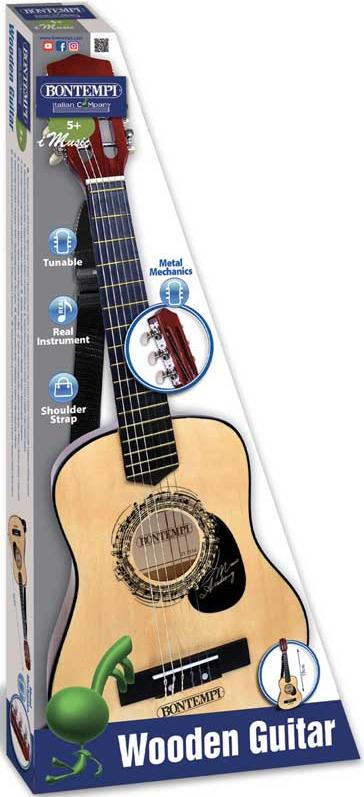 Bontempi houten gitaar met 6 snaren voor kinderen vanaf 3 jaar, meerkleurig