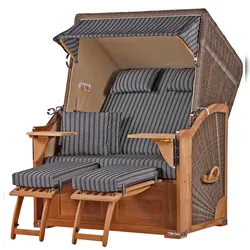 Mr. Deko Strandkorb - bene living - Schaalsee Teak - PE grau - Modell 500 - inkl. Liftersystem