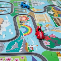 Puzzle Weltreise m. Fahrbahn, 48 Teile mit 2 Autos