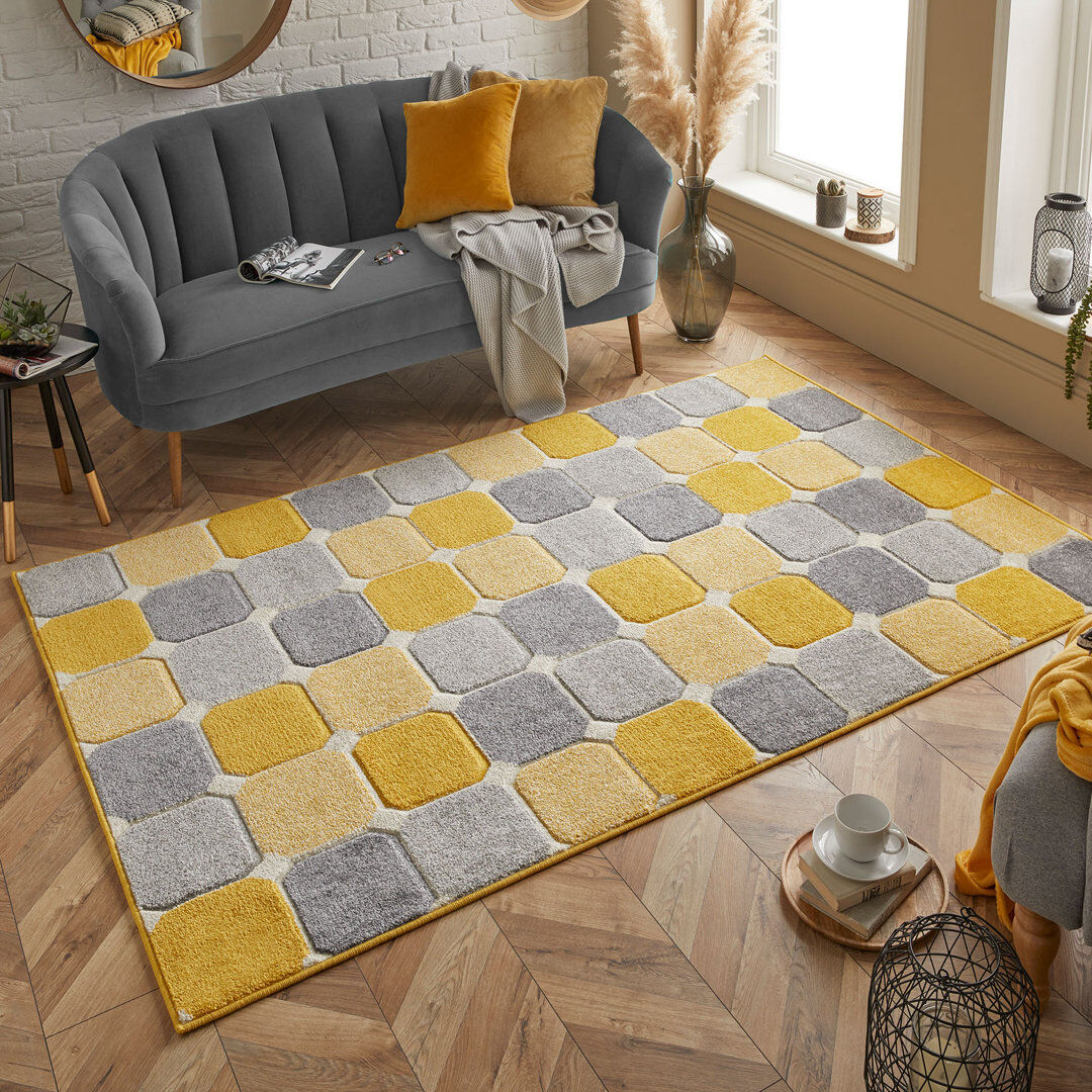 Zipcode Design Enoch Geometric Dhurrie Grey/Yellow Rectangle 160 x 230cm