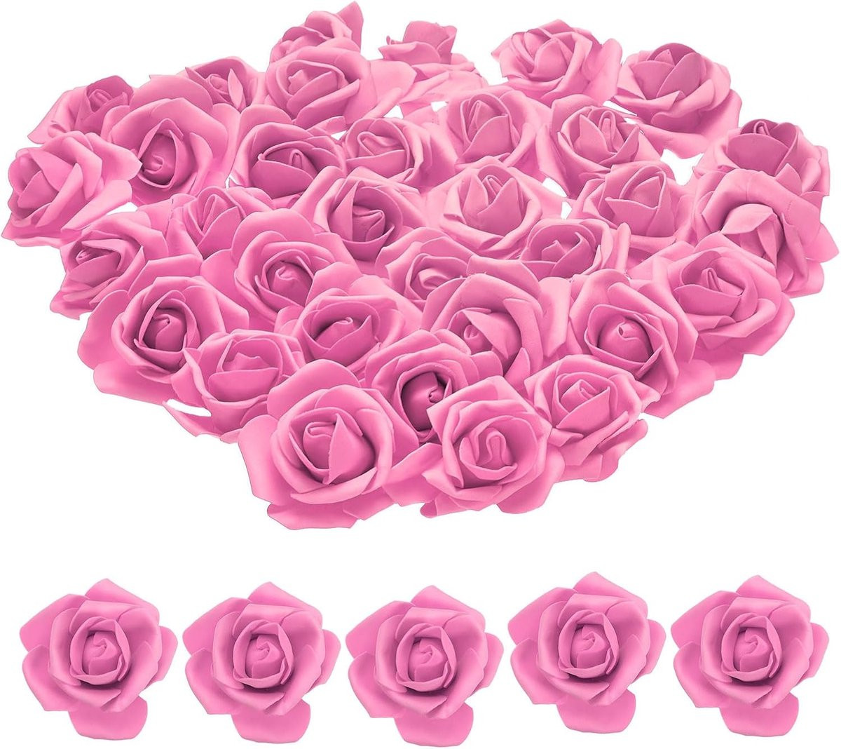 Donkerroze kunstbloemen stielloze schuimrozen voor decoratie en knutselprojecten