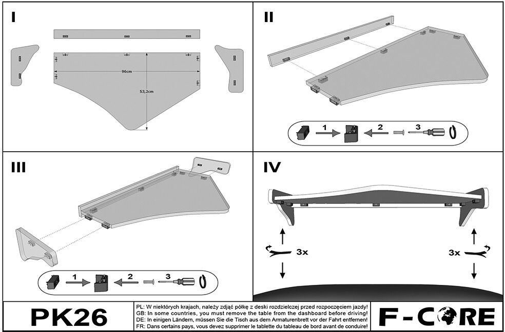 F-CORE PK26 RED Dash table