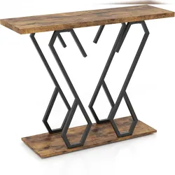 COSTWAY Konsolentisch, Flurtisch mit Metallgestell, verstellbaren Fußpolstern und Kippschutzsets, schmaler Flurtisch