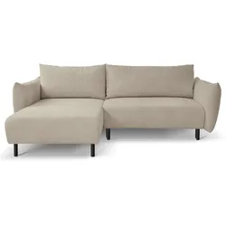 ECKSOFA UNO Beige Plüsch-Stoff mit Schlaffunktion