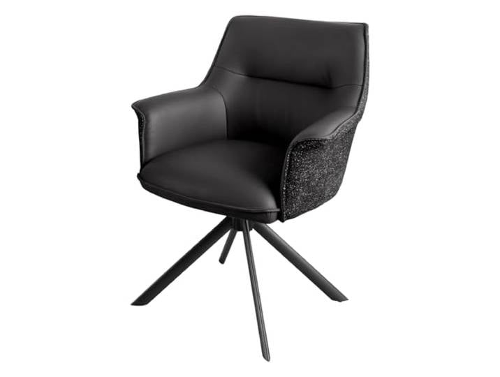 Stuhl LE GRAND - 66cm - schwarz - Echtleder Metall-Beine drehbar Armlehne Auto-Return-Funktion, hoher Komfort, bequeme Polsterung, langlebig, stabil