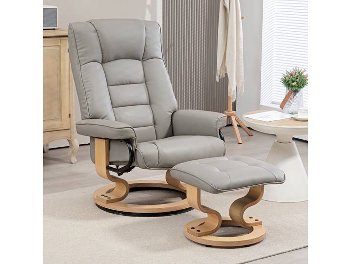 HOMCOM Fauteuil Relax Pivotant Repose-Pied Bois Gris