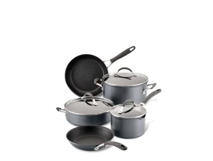 Circulon ScratchDefense A1 Topf- und Pfannenset Induktion (8-teilig) Töpfe-Set: Stieltopf mit Abgießdeckel (16 cm), Schmorpfanne & Kochtopf mit Deckel (je 24 cm), 2 Bratpfannen (21/25 cm)