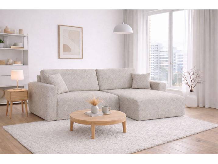 Kaiser Möbel Ecksofa mit Schlaffunktion und Bettkasten, Ariel XL, Chenille-Stoff, Stoff Artico, Beige, Rechts
