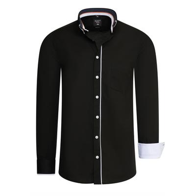 Langarmhemd RUSTY NEAL, Herren, Gr. XXL, EURO-Größen, schwarz, 97% Baumwolle, 3% Elasthan, mehrfarbig, Hemden, im trendigen Kontrast-Design