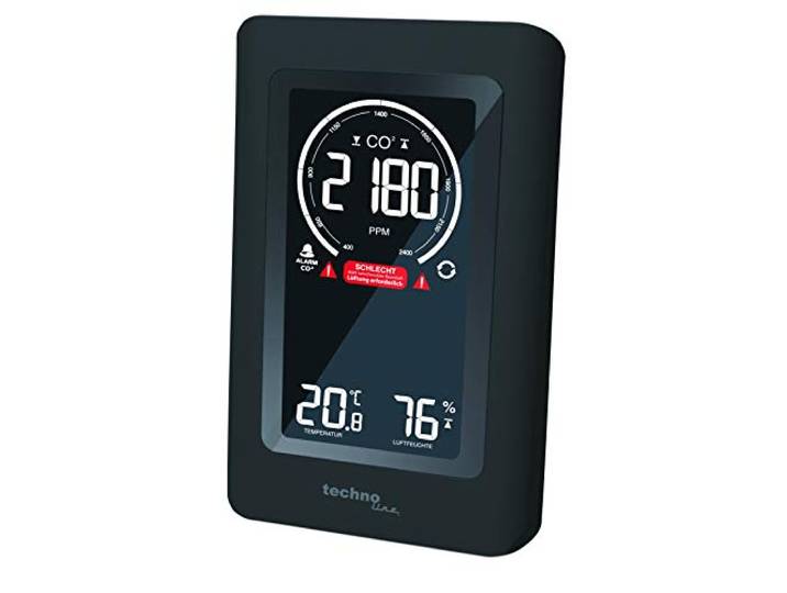 Technoline Compteur de CO2 WL1030 - Indicateur CO2 - Feux CO2 avec recommandations de Ventilation Graphiques - NDIR 1 cm Noir