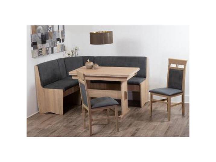 P & B Eckbankgruppe Duisburg, Grau, Sonoma Eiche, Buche, massiv, Uni, eckig, 165x89x125 cm, Esszimmer, Bänke, Tischgruppen & Eckbankgruppen