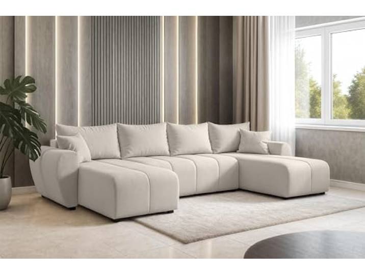 AXLIVING Malatya U Couch mit Schlaffunktion Wohnlandschaft Beige Ecksofa mit Schlaffunktion Beige. Schlaffläche: 265 × 140 cm. T30-Schaum. Maße: Breite 311 cm, Höhe 80 cm, Tiefe 145 cm.