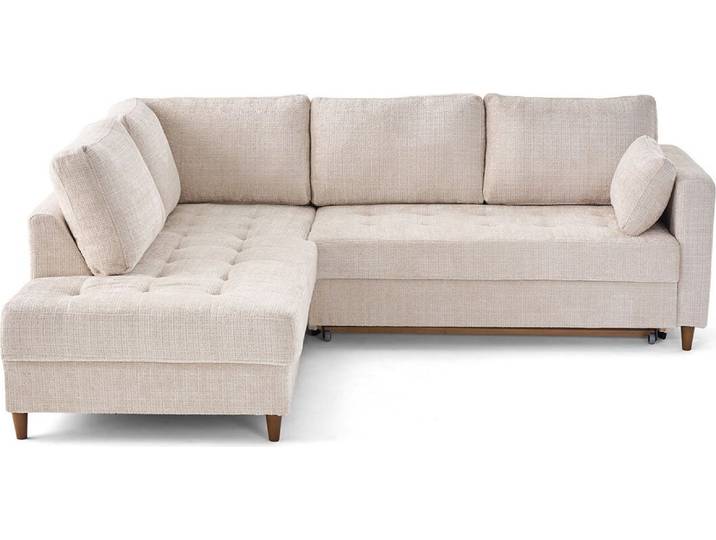 Lisa Design Anna - canapé d'angle gauche 5 places convertible en velours texturé \, Beige