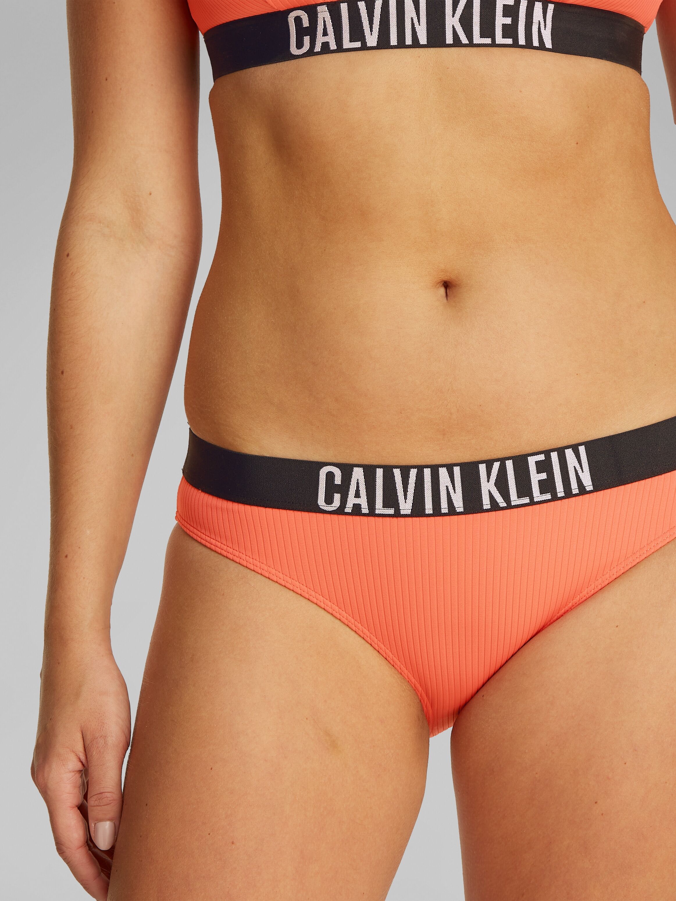 Bikini-Hose "BIKINI", Damen, Gr. S (36), N-Gr, orange (dazzling coral), Polyamid, CALVIN KLEIN UNDERWEAR, unifarben, Badehosen Bikini-Hose, mit Logo-Stretchbund dazzling coral S (36), N-Gr