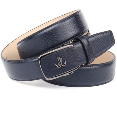 Ledergürtel ANTHONI CROWN, Herren, Gr. 100, blau (dunkelblau), Leder, genarbt, unifarben, Gürtel Ledergürtel, Ledergürtel mit Anker-Metall-Logo