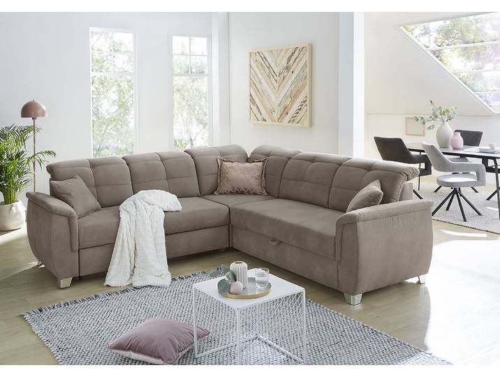 Ecksofa JOCKENHÖFER GRUPPE Udine L-Form, B: 263 cm , braun, B:263cm T:100cm, Luxus-Microfaser in Lederoptik (100% Polyester);Kissen: 44% Polyethylem, 30% Polyacryl, 26% Polypropylen, Sofas, Ecksofa, mit Schlaffunktion, Bettkasten, Kopfteilverstellung & Zierkissen
